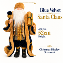 Blue Velvet Standing Santa Claus Christmas Ornament – Luxury Holiday Figure Decoration 52cm approx