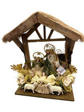 10”Christmas Nativity Holy Family with Angles on 16.25"Stable,with barn animals - Santas Workshop Direct 