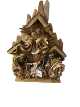 8"(20 cm) Religious Holy Family with Angel on stable 17.5"( 45 cm approx)