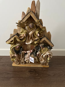 8"(20 cm) Religious Holy Family with Angel on stable 17.5"( 45 cm approx)