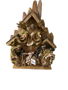 8"(20 cm) Religious Holy Family with Angel on stable 17.5"( 45 cm approx)
