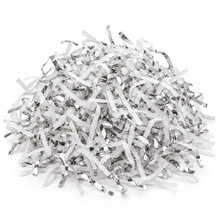 60g White & Silver Metallic Shredded Paper – Wedding, Baby Shower, Gift Box and Luxury Hamper Filler