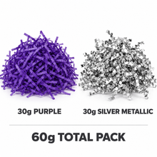 60g Purple & Silver Metallic Shredded Paper – Birthday, Beauty Gift Box and Luxury Hamper Filler