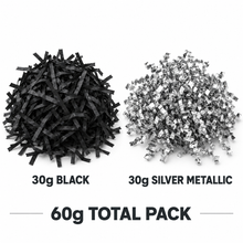 60g Black & Silver Metallic Shredded Paper – Men’s Gift Box, Corporate Hamper and Birthday Filler