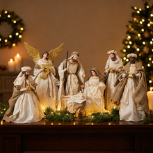 ⭐ Christmas Religious Handmade Nativity Set – Beige & White Holy Family (15.5"), Three Kings (16") & 45cm Angel, Christian Christmas Decor ⭐