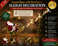37" (95cm) Christmas Decoration Santa Claus with Reindeers on Sleigh – Large Indoor Holiday Display, Festive Christmas Decor