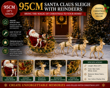 95cm Christmas Santa Claus Sleigh Decoration – Large Santa with Reindeer Display, Festive Christmas Holiday Decor for Christmas Joy