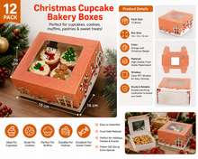 12-Pack Orange Christmas Cupcake Bakery Boxes – Festive Holiday Gift Boxes for Cupcakes, Cookies, Muffins, Pastries & Sweet Treats