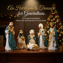 Blue & White Handmade Christmas Nativity Set with Manger – Religious Holy Family Decoration (35–50cm Approx.)