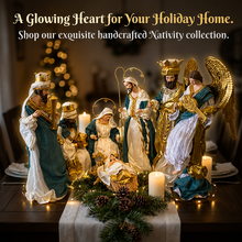 Blue White Christmas Religious Handmade Nativity Set with Manger and Angel 35 - 50 cm Approx