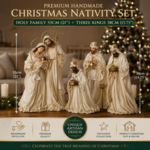 55cm Large Handmade Christmas Nativity Set with 38cm Three Wise Men & Angel – Premium Holy Family Religious Figurines