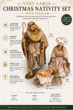 Very Large Christmas Religious Handmade Nativity Set with Manger (52" | 131 cm) - Pre Order 2026