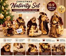 10.5'' Christmas Handmade Religious Nativity Set in Brown and Gold - 29 cm Approx