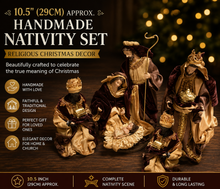 10.5'' Christmas Handmade Religious Nativity Set in Brown and Gold - 29 cm Approx