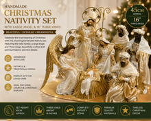 Christmas Handmade Nativity Set 45cm with Large Angel & 16" Three Kings – Religious Holy Family Scene, Christian Christmas Home Decor & Holiday Gifts