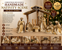 12.75" CHRISTMAS RELIGIOUS HANDMADE NATIVITY SCENE ON 20.75" STABLE PRE ORDER
