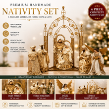 Christmas Religious Handmade Nativity Set with 36cm Holy Family, Gazebo (65cm), 3 Wise Men (40cm) and Angel (40cm)