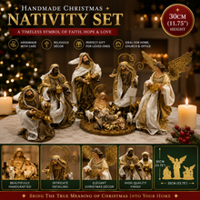 Handmade Christmas Nativity Set 30cm (11.75") – Holy Family & Standing Angel Religious Figurines, Christian Christmas Home Decor Gift