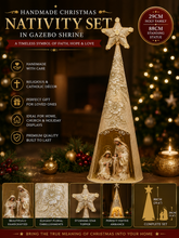 Christmas Handmade Nativity Set 29cm in Gazebo Shrine – Holy Family Figurines with 88cm Standing Catholic Statue, Religious Christian Home Decor & Holiday Display