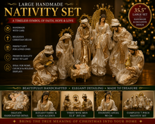 35.5" Large Christmas Religious Handmade Nativity Set with 32.5" Three Wise Men and 90 cm Angel