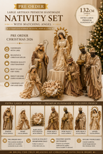 Large Artisian Premium Handmade Christmas nativity figurines with matching ANGEL pre order  set with manger approx 132 cm PRE ORDER CHRISTMAS 2026