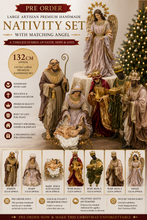 Large Artisian Premium Handmade Christmas nativity figurines with matching ANGEL pre order  set with manger approx 132 cm PRE ORDER CHRISTMAS 2026