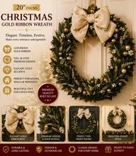 PRE ORDER 20” Christmas Gold Ribbon Wreaths 51cm - Elegant Christmas Decoration Door Wreath Decor (PRE ORDER 2026)