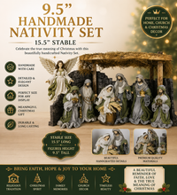 🎄 PRE-ORDER | 9.5" Handmade Religious Nativity Set with 15.5" Stable – Premium Christmas Holy Family Scene | Artisan Christmas Home & Church Décor