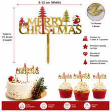 3PCS Merry Christmas Red & Gold Cake Toppers | Glitter Merry Christmas Cake Decorations for Christmas Cakes, Cupcakes, Dessert Tables & Holiday Parties