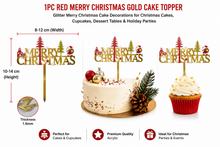 1pc Red Merry Christmas Gold Cake Toppers | Glitter Merry Christmas Cake Decorations for Christmas Cakes, Cupcakes, Dessert Tables & Holiday Parties