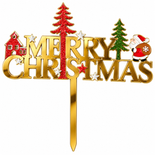 1pc Red Merry Christmas Gold Cake Toppers | Glitter Merry Christmas Cake Decorations for Christmas Cakes, Cupcakes, Dessert Tables & Holiday Parties