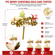 1pc Merry Christmas Gold Cake Toppers | Glitter Merry Christmas Cake Decorations for Christmas Cakes, Cupcakes, Dessert Tables & Holiday Parties