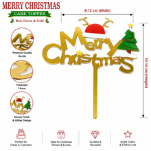 1pcs Merry Christmas Red Green & Gold Cake Toppers | Glitter Merry Christmas Cake Decorations for Christmas Cakes, Cupcakes, Dessert Tables & Holiday Parties