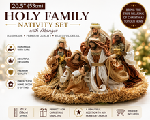 🎄 20.5" (53cm) Brown Holy Family Nativity Set with Christmas Manger – Handmade Religious Christian Christmas Scene, Holiday Home Decor & Gift ✨