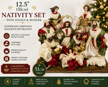 12.5’’ Christmas Religious Handmade Nativity Set with Angels and Manger - 51 cm