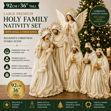 92cm / 36" Large Holy Family Nativity Set with Angel – Premium Religious Christmas Stable Scene, Church & Home Display