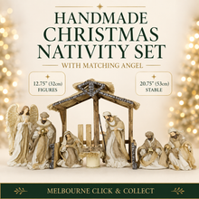12.75″ Handmade Christmas Nativity Set with Angel & 20.75″ Stable – Large Holy Family Religious Decoration