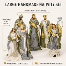 19.75″ Holy Family, 25.75″ Three Kings & 19.5″ Angel Handmade Nativity Set – Large Christmas Religious Display (50–65cm)