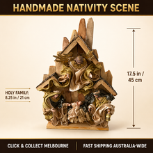 8"(20 cm) Christmas Religious Holy Family with Angel on stable 17.5"( 45 cm approx)