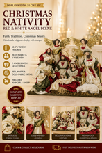 12.5’’ Red & White Christmas decor handmade religious nativity  Scene with Angels and Manger - 51 cm