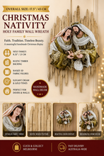 Christmas Religious Handmade Nativity Wreath with Holy Family and Angel on 17.5" Stable Wall