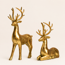 Pre-Order | Luxury Gold Resin Reindeer Ornament Set – Standing & Sitting Reindeer Figurines (30cm  & 22 cm), Elegant Christmas Tabletop Decoration & Holiday Home Décor