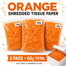 3 bags Orange Shredded-tissue crepe paper hamper filler gift box packaging 20 grams 3 pack x 20grams Gift Wrapping Shredded Paper, Suitable for Wedding, Valentine'S Day, Father'S Day, Mother'S Day, Christmas, Party Decoration
