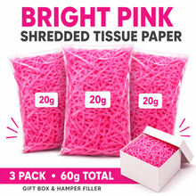 3 bags x Bright Pink Shredded tissue paper 20 grams  Gift Wrapping Shredded Paper, Suitable for Wedding, Valentine'S Day, Father'S Day, Mother'S Day, Christmas, Party Decoration