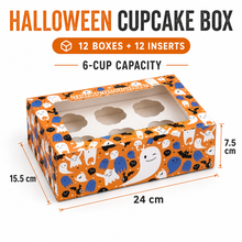 12pcs Halloween 6 hole cupcake boxes including inserts (24 x 15.5 x 7.5 cm)