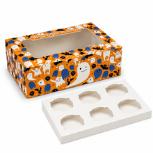 Halloween themed trick or treat box 6 hole bakery cookie cupcake boxes (YELLOW) 6pcs including inserts