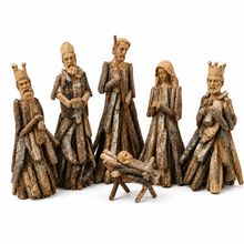 Handmade Driftwood Nativity Set 29cm – Holy Family & 3 Wise Men Rustic Christian Christmas Decoration