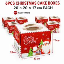 6PCS Christmas Cake Boxes with Handle – 20 x 20 x 17cm Festive Bakery Gift Boxes for Cakes & Holiday Treats