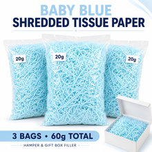 3 Bags Baby Blue Shredded Tissue Paper, 20g Each, 60g Total Decorative Hamper Filler for Gift Boxes, Baby Showers, Birthdays, Weddings and Parties