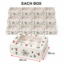 12PCS Christmas 6-Hole Cupcake Bakery Boxes with Clear Window & Inserts